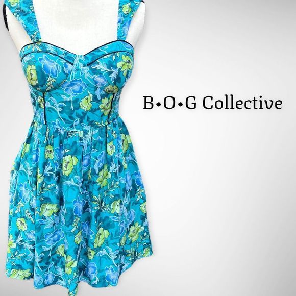 NWT B•O•G Collective Blue Floral Strap Mini Dress Padded Chest Bra (M) $98 - Picture 12 of 12